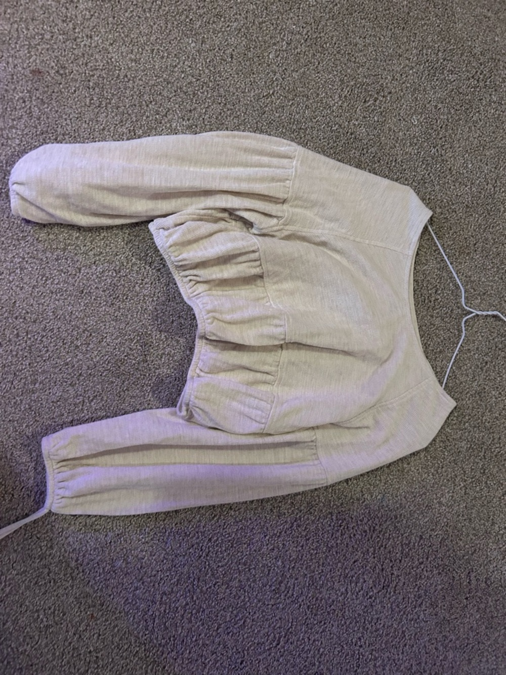 Aerie oversized Cropped Peplum Long Sleeve Top  Beige Cream CXS